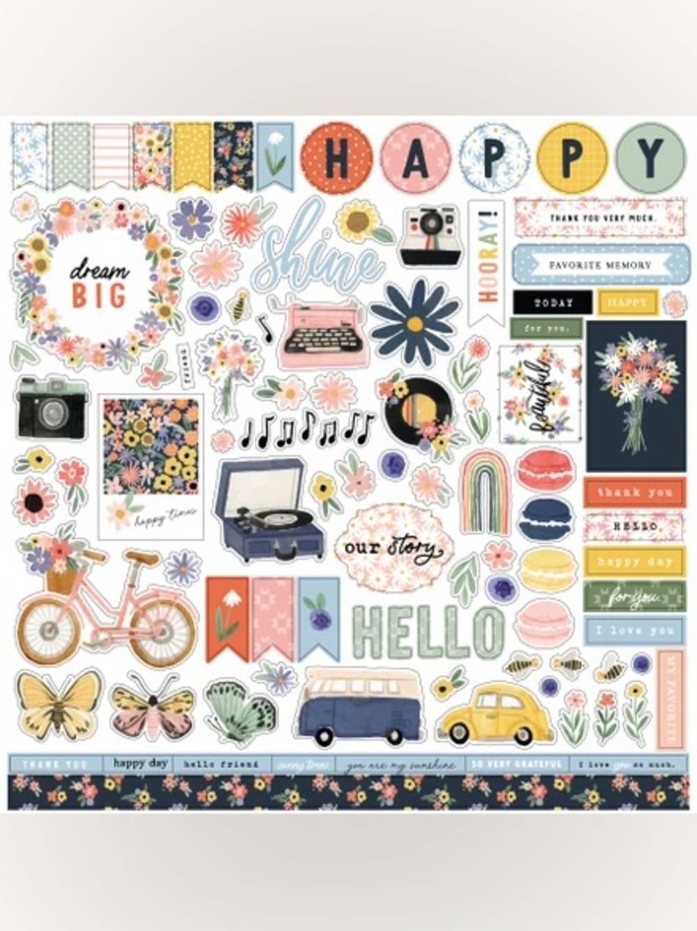 Echo Park Here There Everywhere 12x12 Sticker Sheet🎼🌸